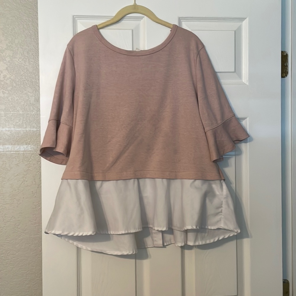 Pink and white layered crop top